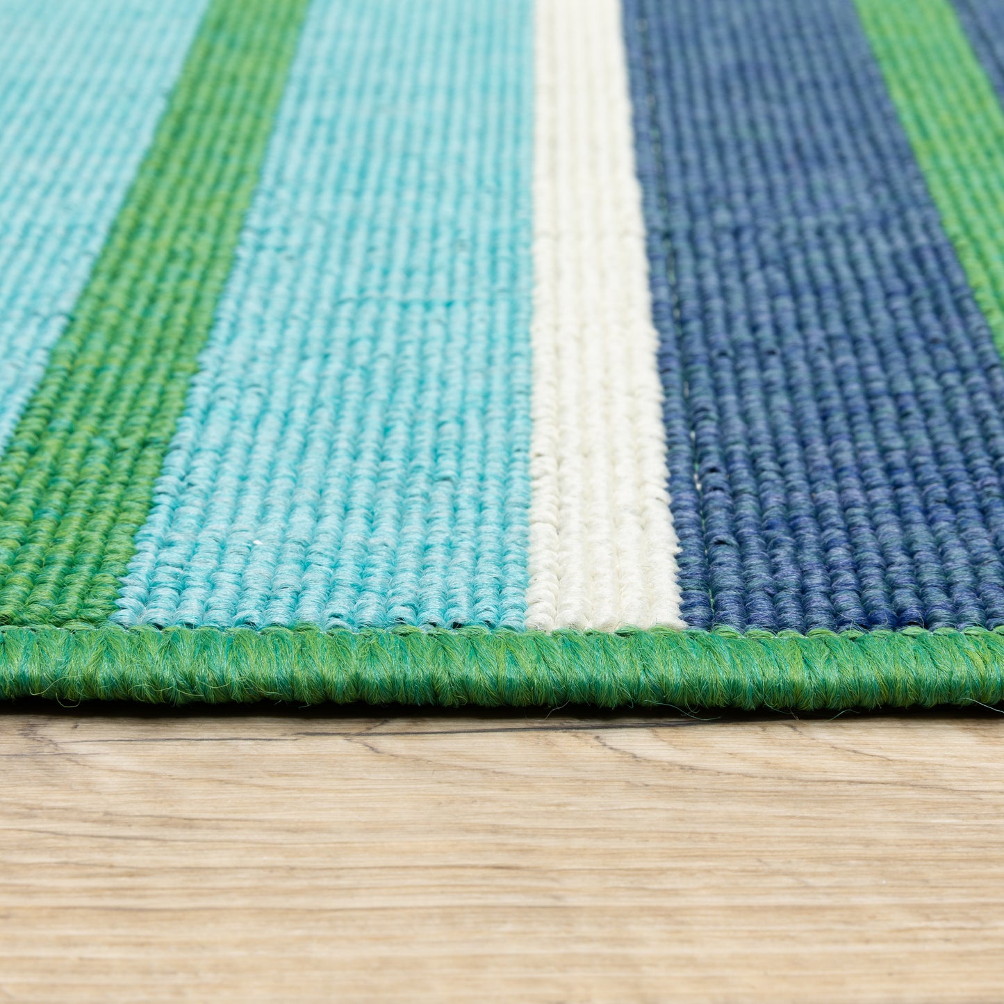 Meridian Blue Green Nautical & Coastal Striped Indoor/Outdoor Rug