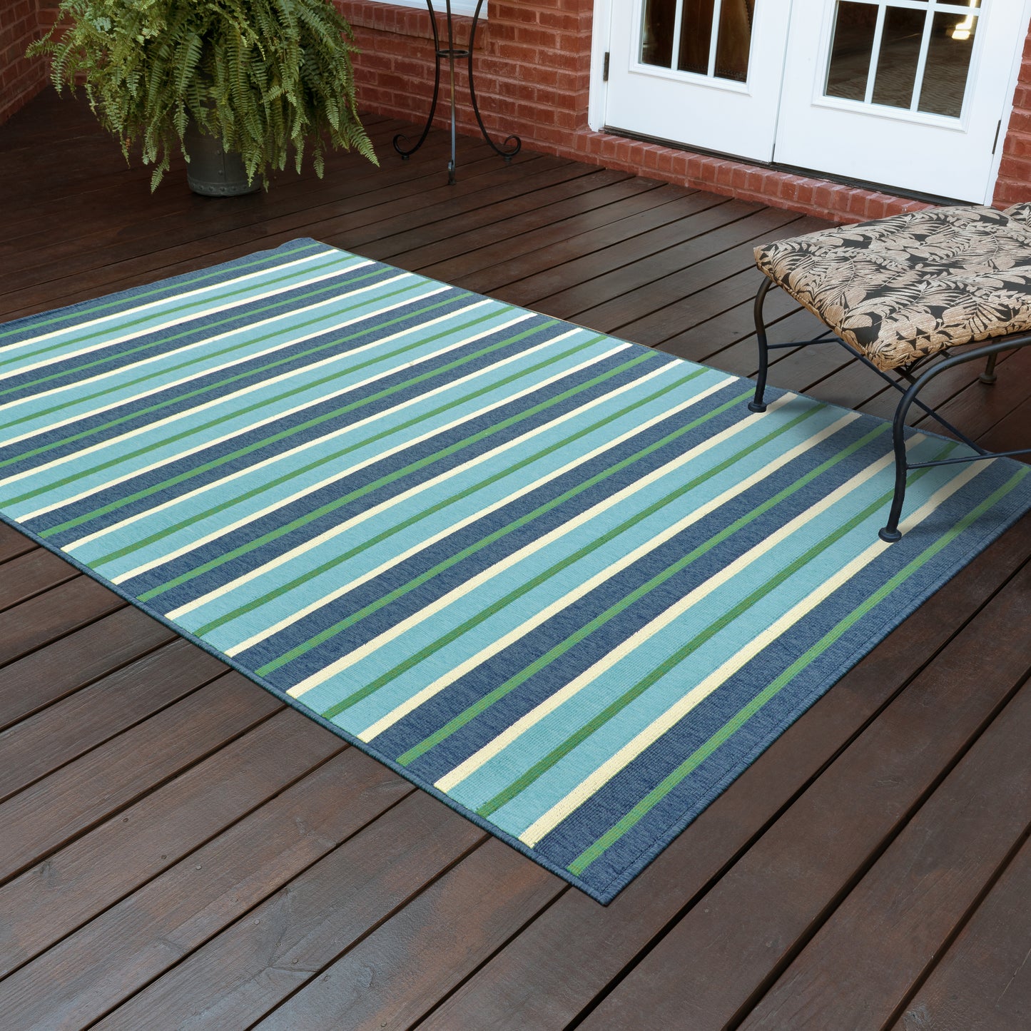 Meridian Blue Green Nautical & Coastal Striped Indoor/Outdoor Rug