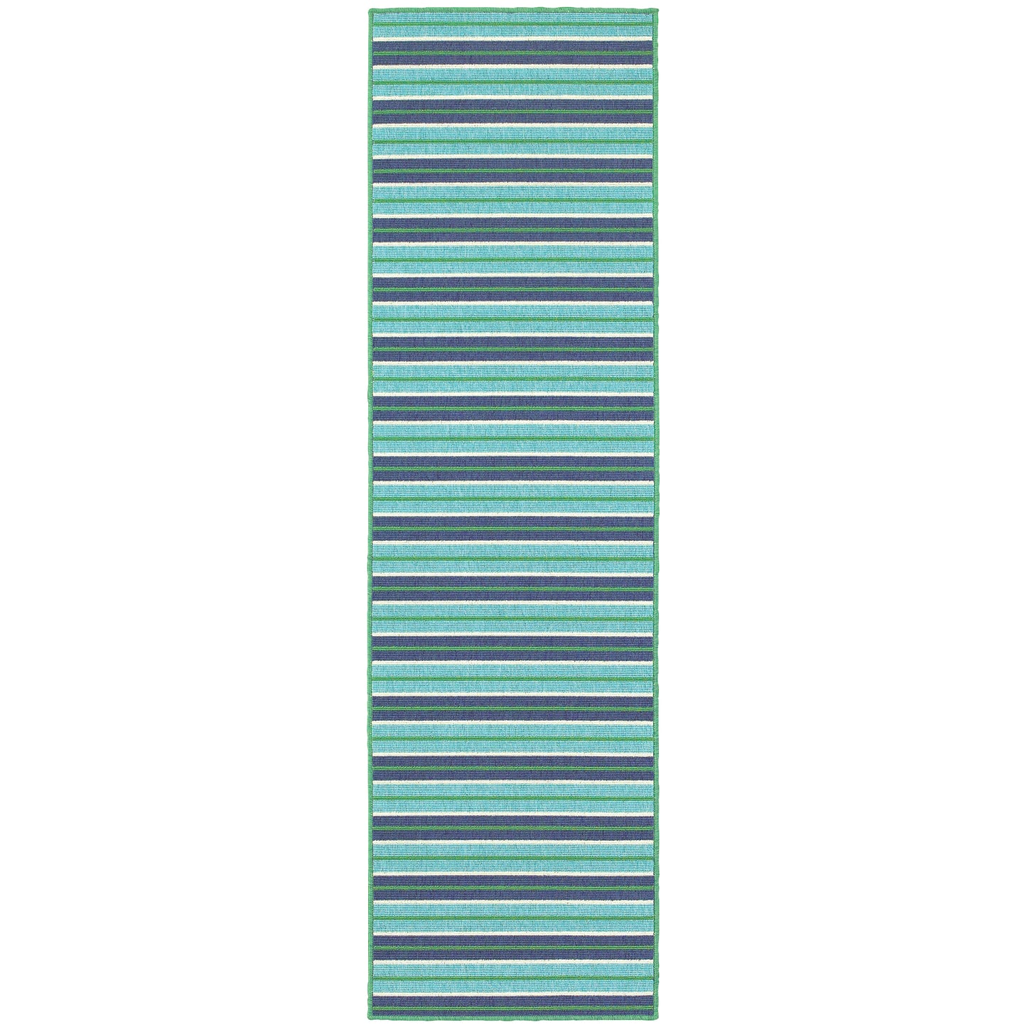 Meridian Blue Green Nautical & Coastal Striped Indoor/Outdoor Rug