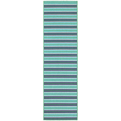 Meridian Blue Green Nautical & Coastal Striped Indoor/Outdoor Rug