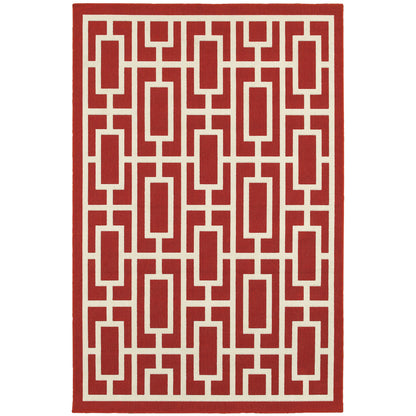 Meridian Red Ivory Moroccan Geometric Indoor/Outdoor Rug