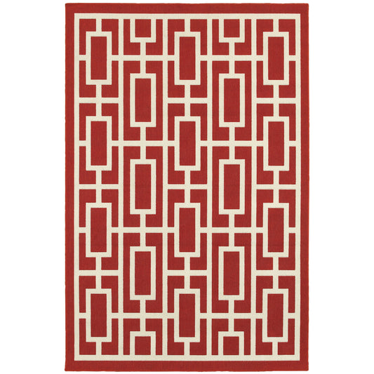 Meridian Red Ivory Moroccan Geometric Indoor/Outdoor Rug