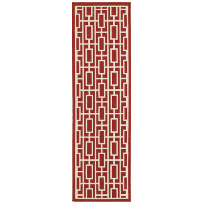 Meridian Red Ivory Moroccan Geometric Indoor/Outdoor Rug