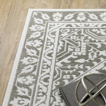 Montecito Grey White Traditional Medallion Indoor Rug