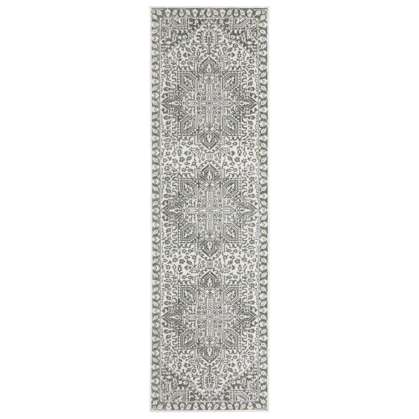 Montecito Grey White Traditional Medallion Indoor Rug