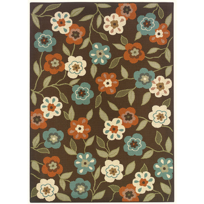 Montego Brown Ivory Casual Floral Indoor/Outdoor Rug