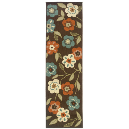 Montego Brown Ivory Casual Floral Indoor/Outdoor Rug