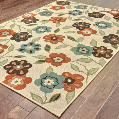 Montego Ivory Brown Casual Floral Indoor/Outdoor Rug