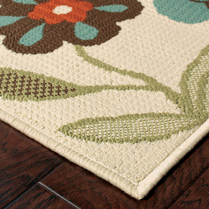 Montego Ivory Brown Casual Floral Indoor/Outdoor Rug