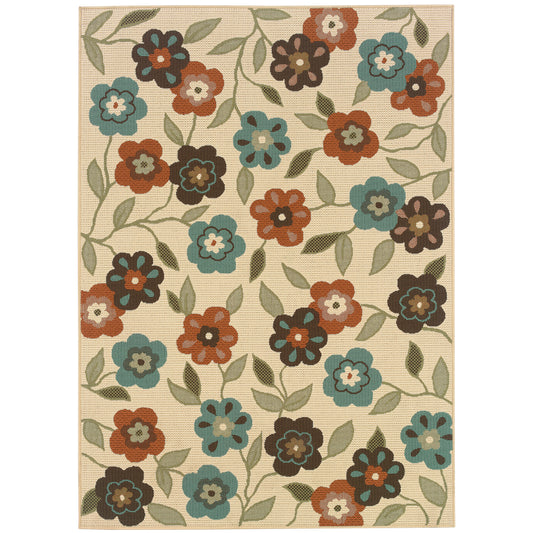 Montego Ivory Brown Casual Floral Indoor/Outdoor Rug