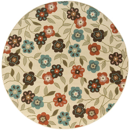 Montego Ivory Brown Casual Floral Indoor/Outdoor Rug