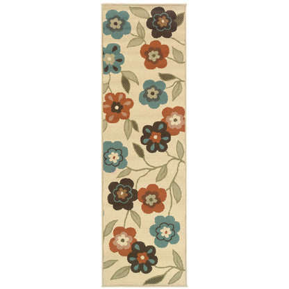 Montego Ivory Brown Casual Floral Indoor/Outdoor Rug