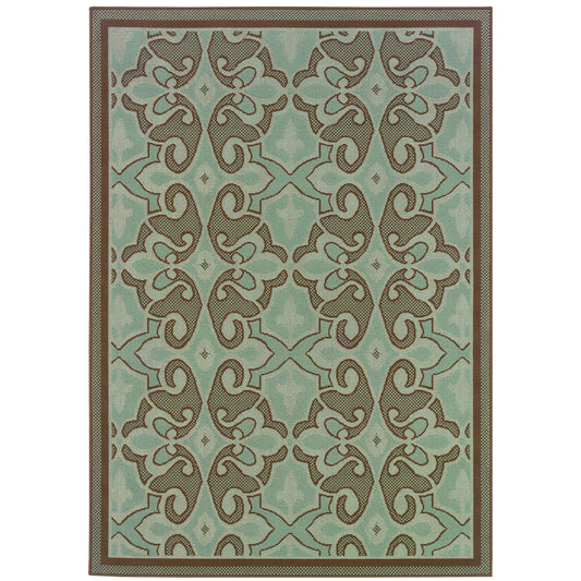 Montego Blue Brown Casual Oriental Indoor/Outdoor Rug