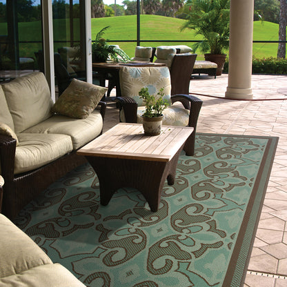 Montego Blue Brown Casual Oriental Indoor/Outdoor Rug