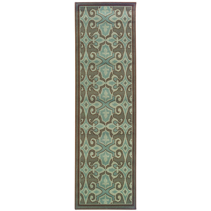 Montego Blue Brown Casual Oriental Indoor/Outdoor Rug