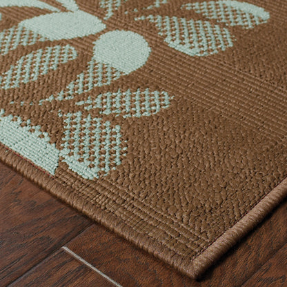 Montego Brown Blue Transitional Floral Indoor/Outdoor Rug