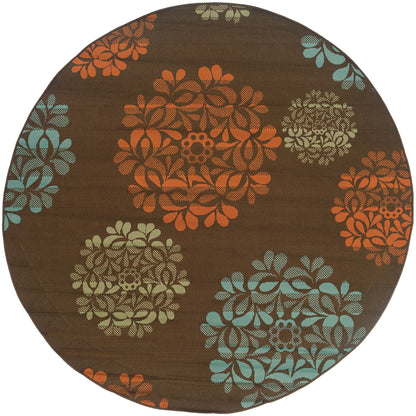 Montego Brown Blue Transitional Floral Indoor/Outdoor Rug