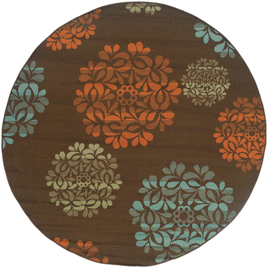 Montego Brown Blue Transitional Floral Indoor/Outdoor Rug