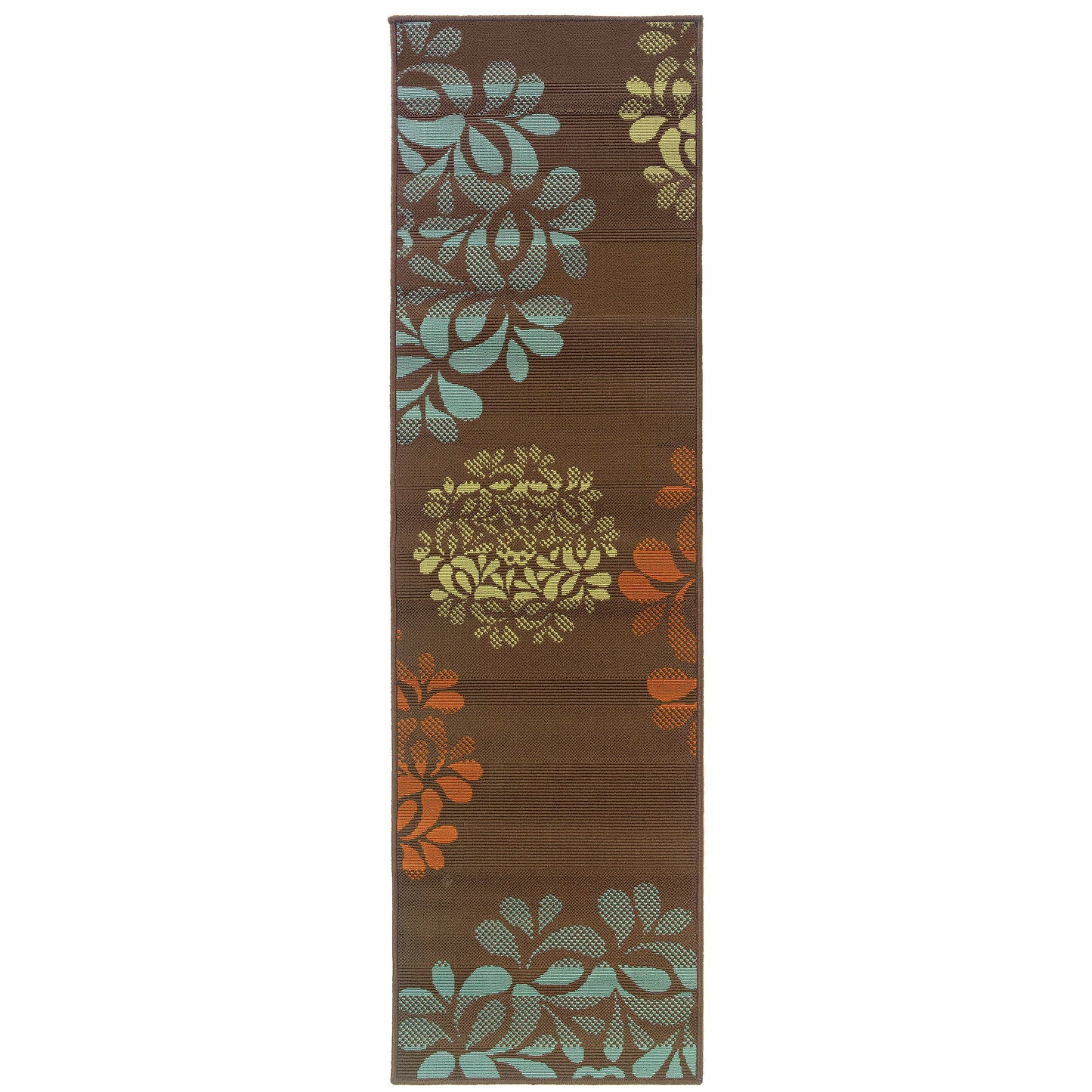 Montego Brown Blue Transitional Floral Indoor/Outdoor Rug