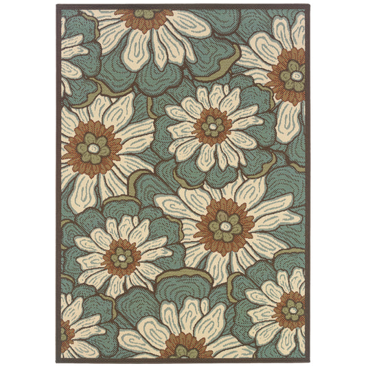 Montego Blue Brown Modern & Contemporary Floral Indoor/Outdoor Rug