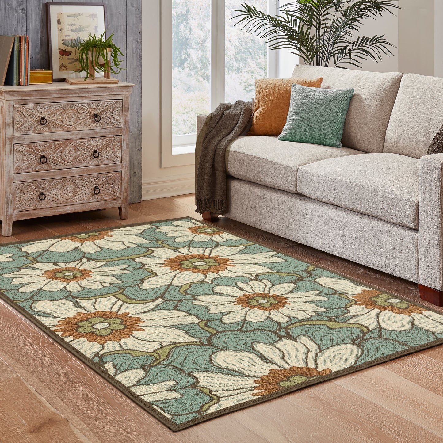 Montego Blue Brown Modern & Contemporary Floral Indoor/Outdoor Rug