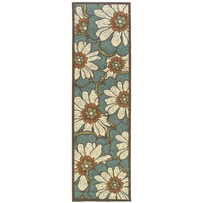 Montego Blue Brown Modern & Contemporary Floral Indoor/Outdoor Rug