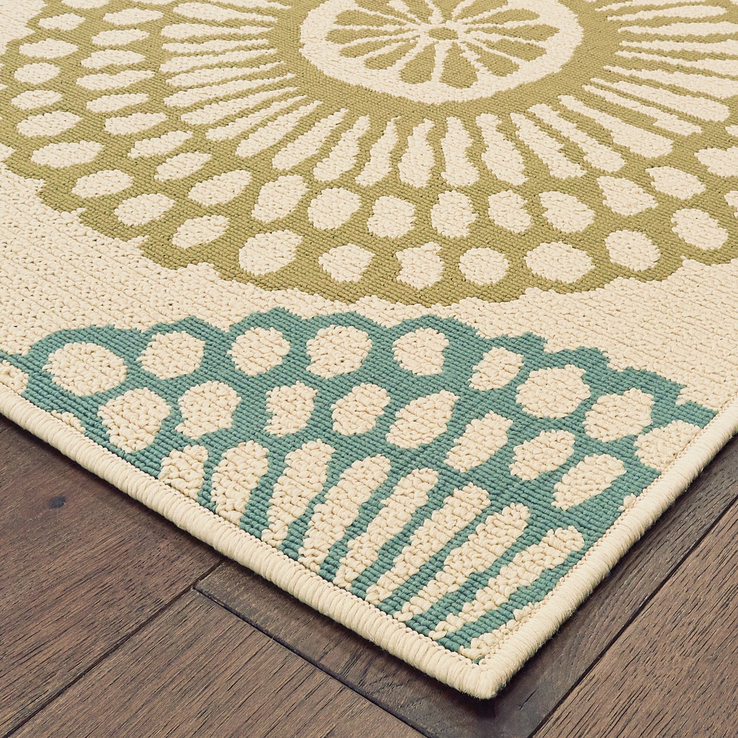 Montego Beige Blue Casual Floral Indoor/Outdoor Rug