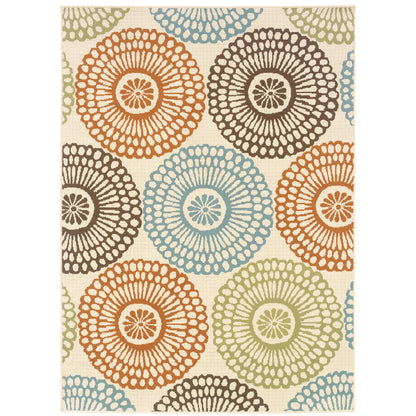 Montego Beige Blue Casual Floral Indoor/Outdoor Rug