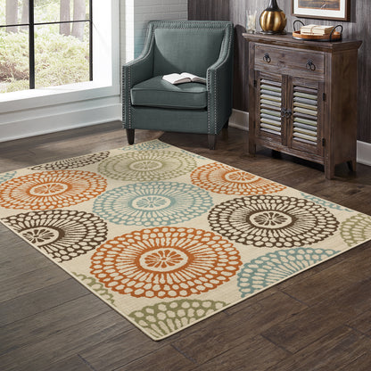 Montego Beige Blue Casual Floral Indoor/Outdoor Rug