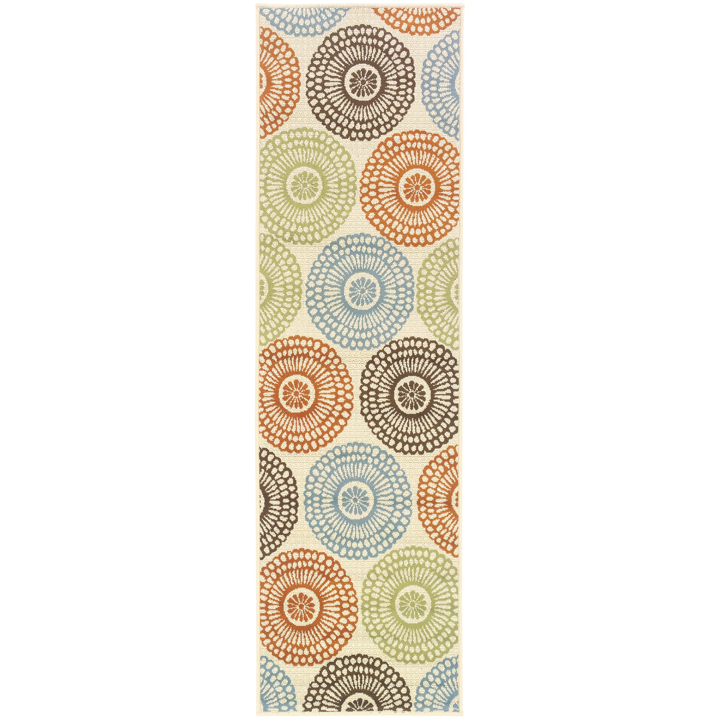 Montego Beige Blue Casual Floral Indoor/Outdoor Rug