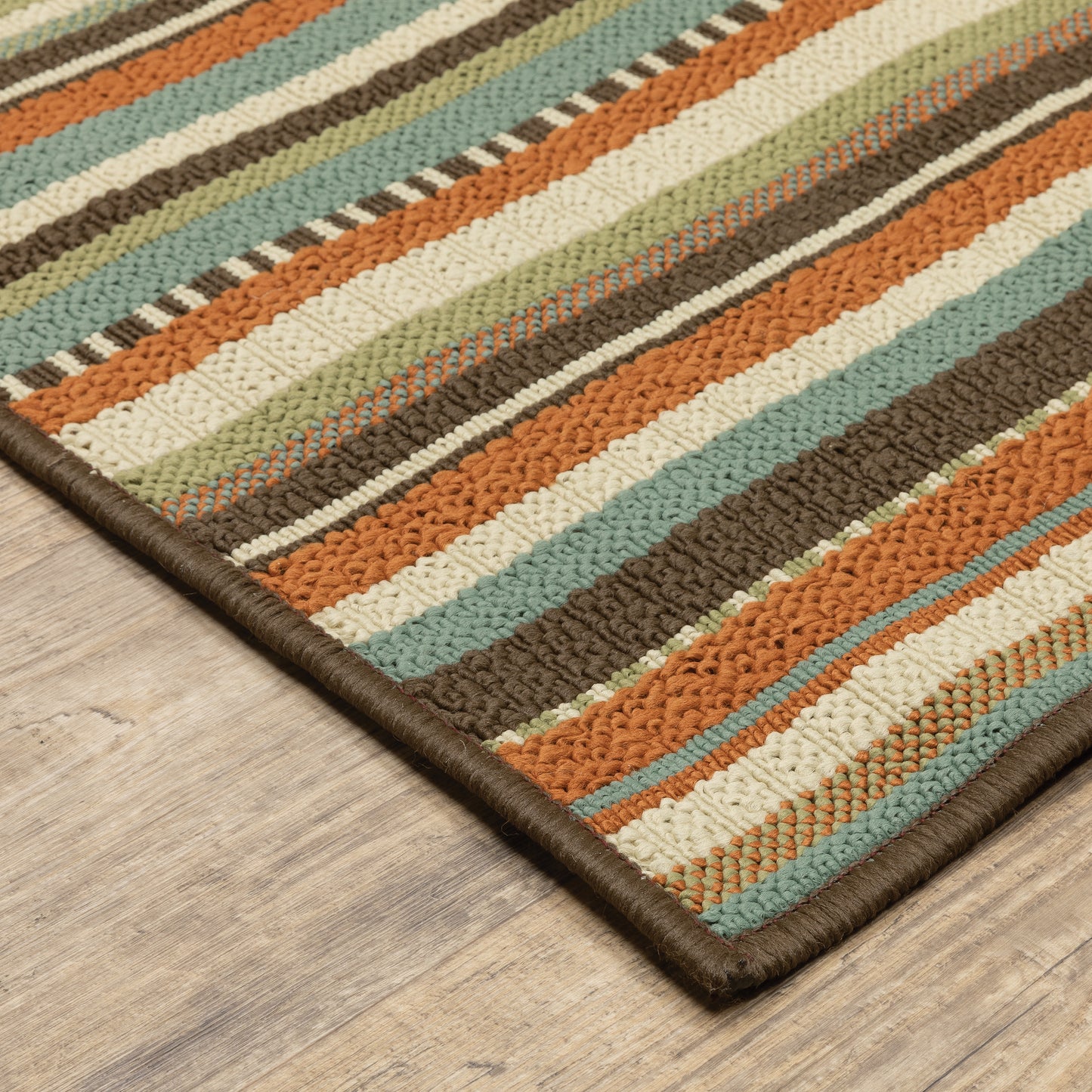 Montego Green Blue Casual Stripes Indoor/Outdoor Rug