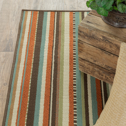 Montego Green Blue Casual Stripes Indoor/Outdoor Rug