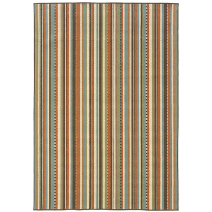 Montego Green Blue Casual Stripes Indoor/Outdoor Rug