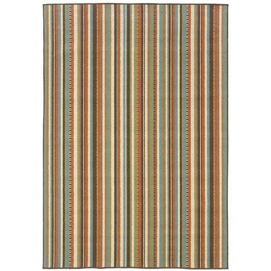 Montego Green Blue Casual Stripes Indoor/Outdoor Rug