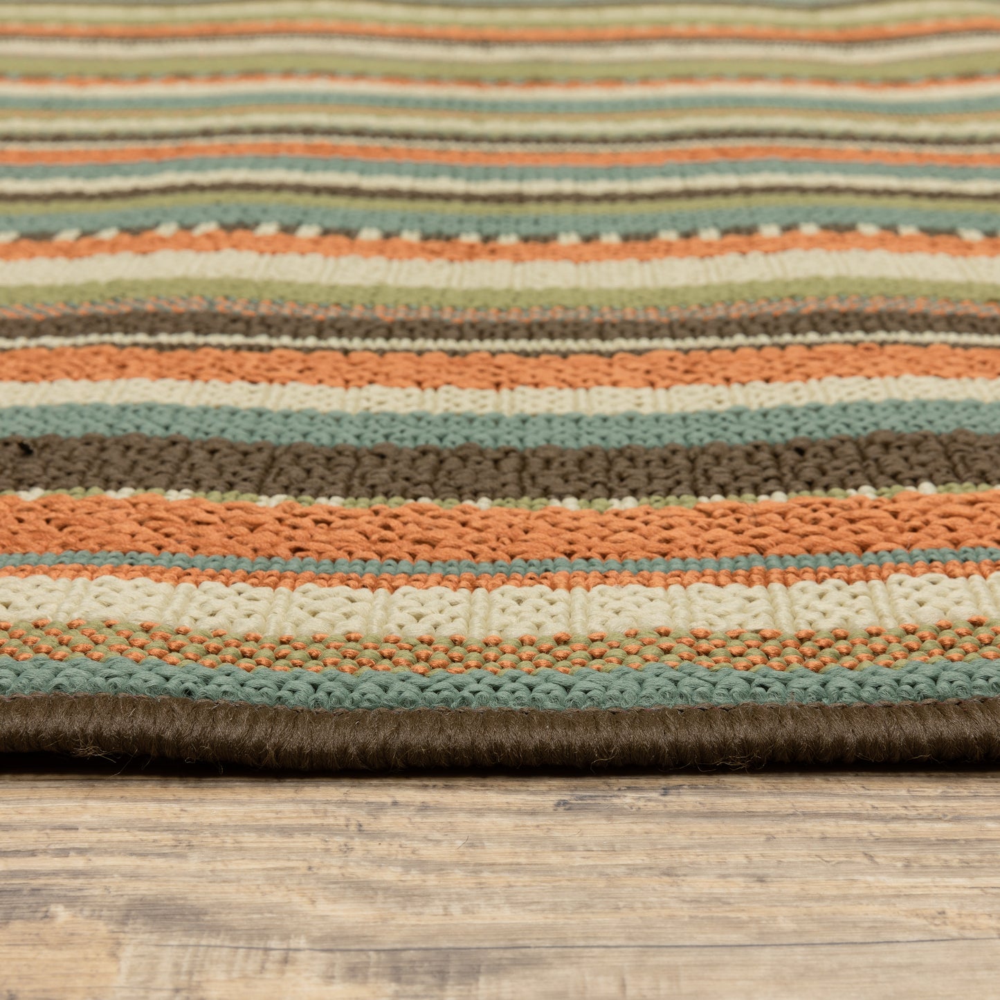 Montego Green Blue Casual Stripes Indoor/Outdoor Rug