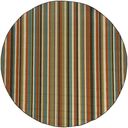 Montego Green Blue Casual Stripes Indoor/Outdoor Rug