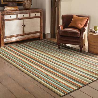 Montego Green Blue Casual Stripes Indoor/Outdoor Rug