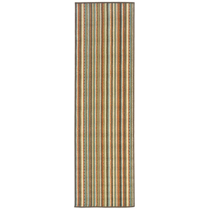 Montego Green Blue Casual Stripes Indoor/Outdoor Rug