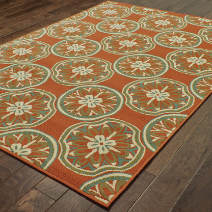 Montego Orange Ivory Moroccan Floral Indoor/Outdoor Rug