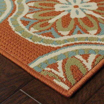 Montego Orange Ivory Moroccan Floral Indoor/Outdoor Rug