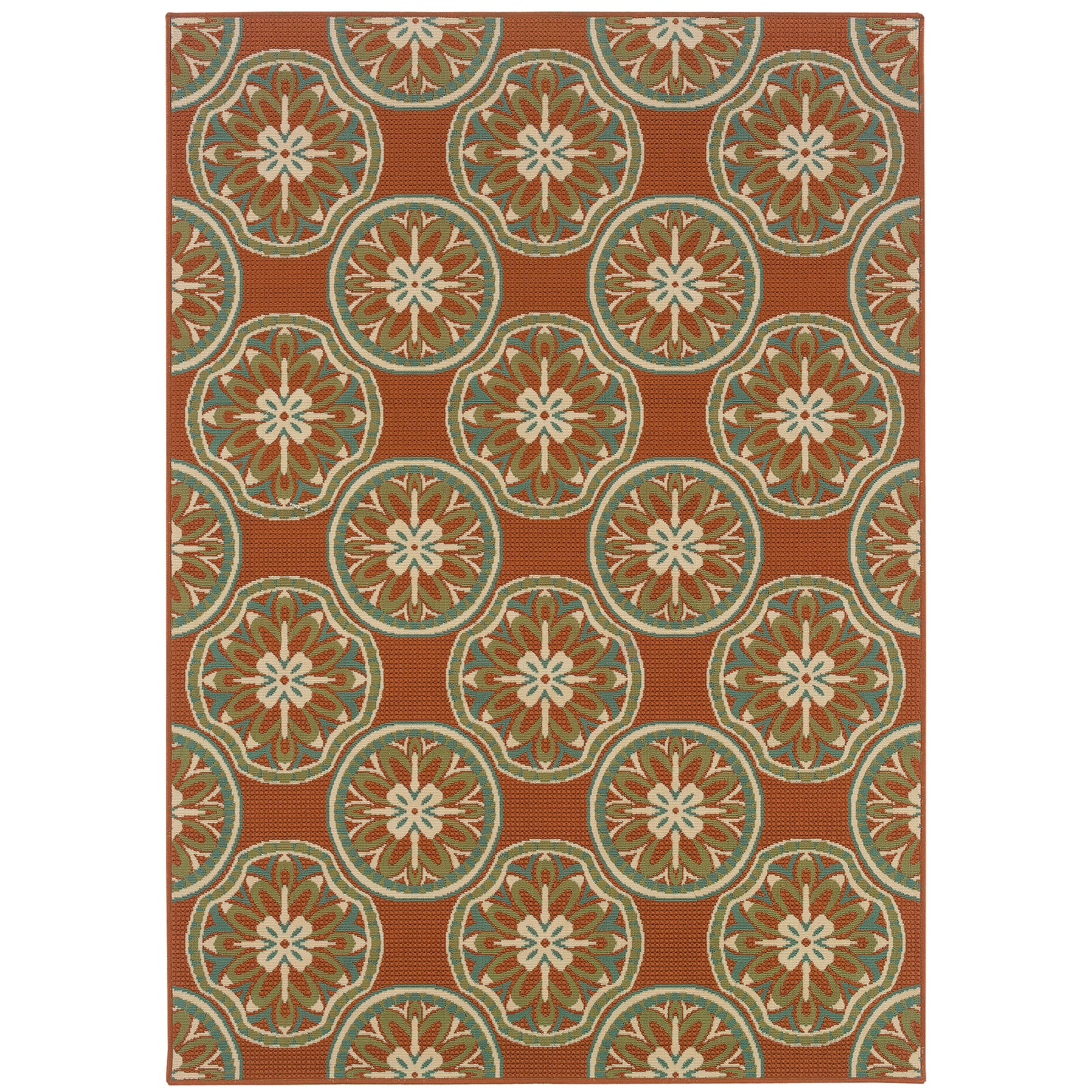 Montego Orange Ivory Moroccan Floral Indoor/Outdoor Rug