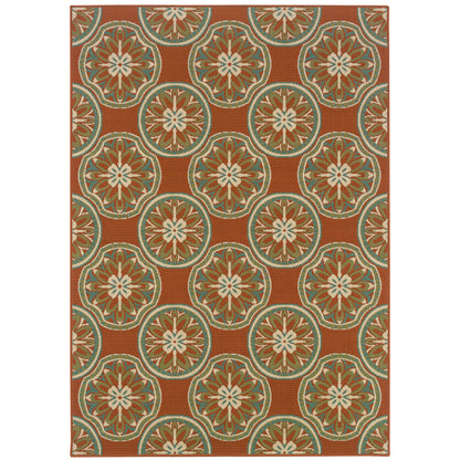 Montego Orange Ivory Moroccan Floral Indoor/Outdoor Rug