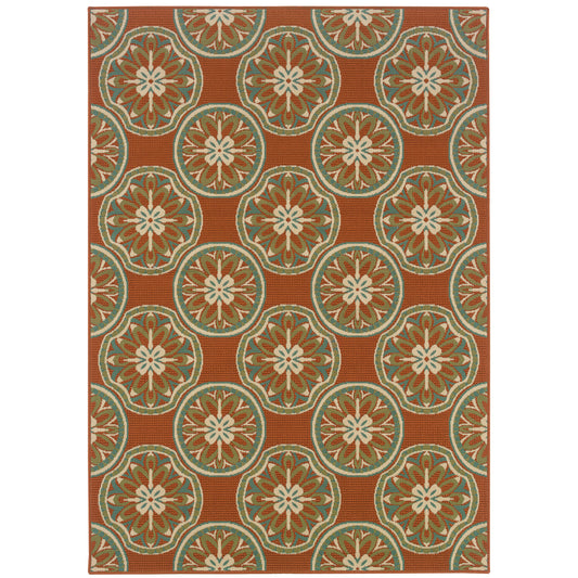 Montego Orange Ivory Moroccan Floral Indoor/Outdoor Rug