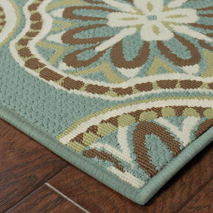 Montego Blue Ivory Moroccan Floral Indoor/Outdoor Rug