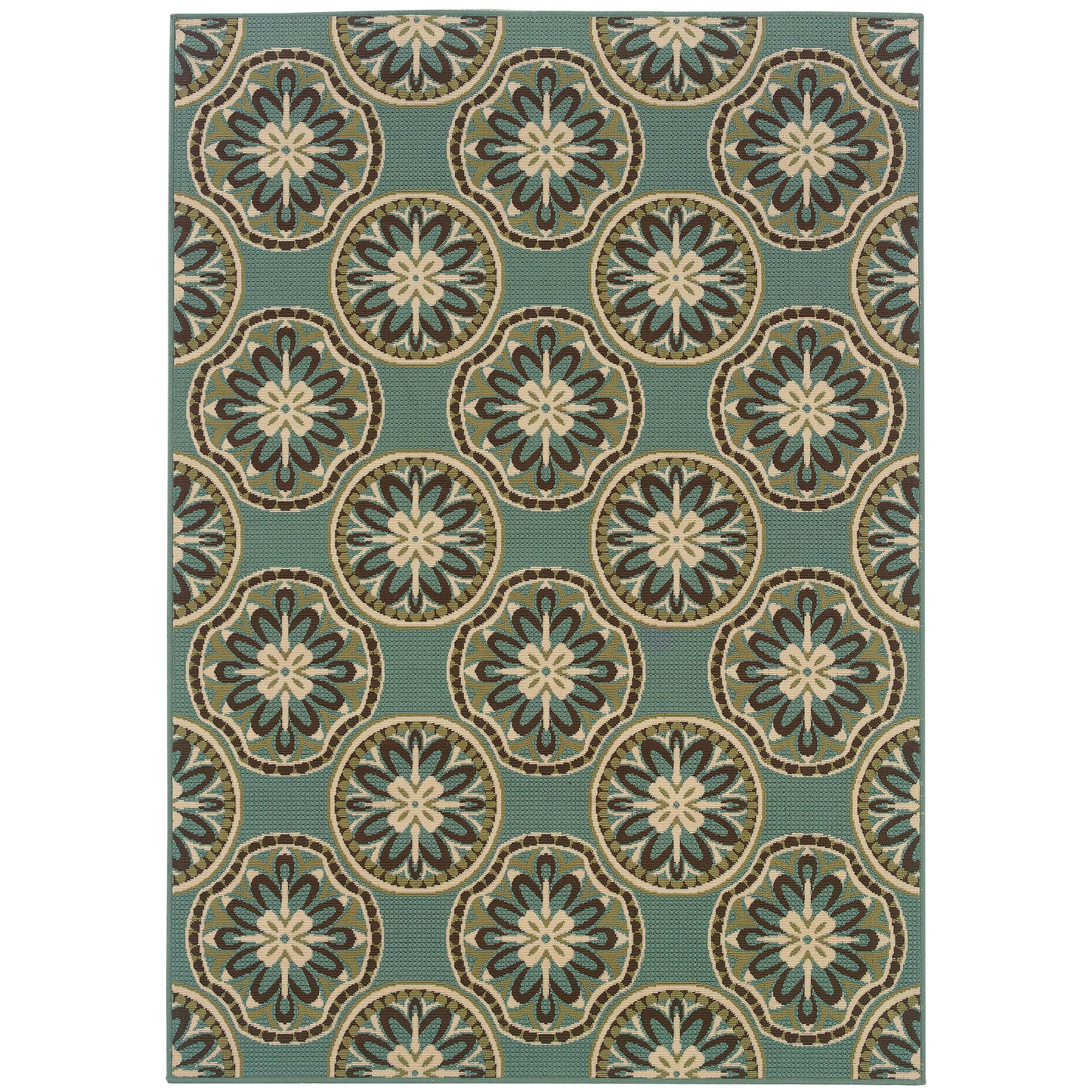 Montego Blue Ivory Moroccan Floral Indoor/Outdoor Rug