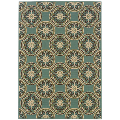 Montego Blue Ivory Moroccan Floral Indoor/Outdoor Rug