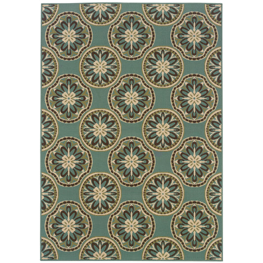 Montego Blue Ivory Moroccan Floral Indoor/Outdoor Rug