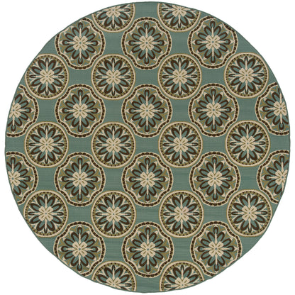 Montego Blue Ivory Moroccan Floral Indoor/Outdoor Rug