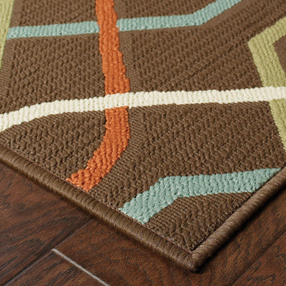 Montego Brown Ivory Casual Geometric Indoor/Outdoor Rug