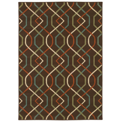 Montego Brown Ivory Casual Geometric Indoor/Outdoor Rug